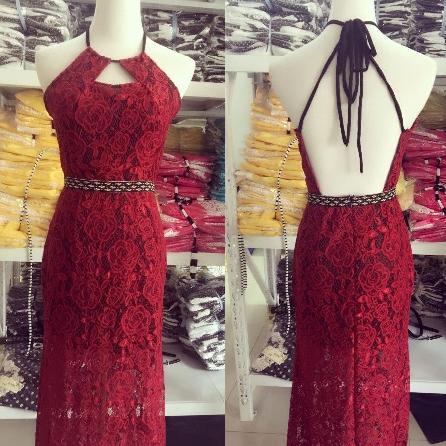 Halter Red Bow Back Long Sexy Party Dress main image 1