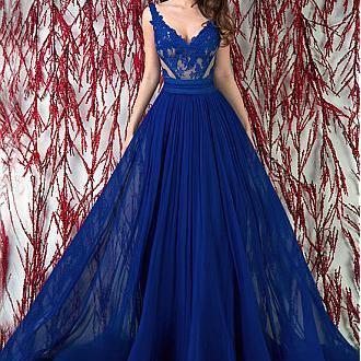 Showy Tulle V-neck Neckline Floor-length A-line Prom Dresses With Lace Appliuqes & Beaded 3D Flowers & Belt,DS4052