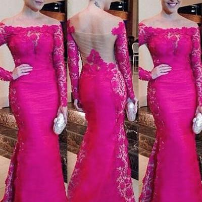 Charming Long Sleeve Lace Real Made Prom Dresses,long Evening Dresses ...